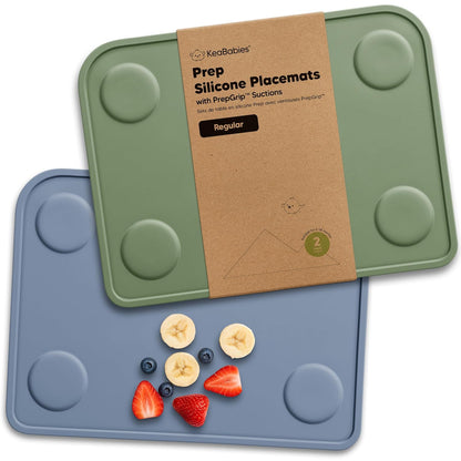 KeaBabies 2pk Silicone Placemats for Toddlers, Kids - 12x9 Non Slip Suction Baby Silicone Placemat for Restaurants, Dining Table,Travel, Easy to Clean, Food Grade/BPA-Free,Small Baby Table Mat(Slate)