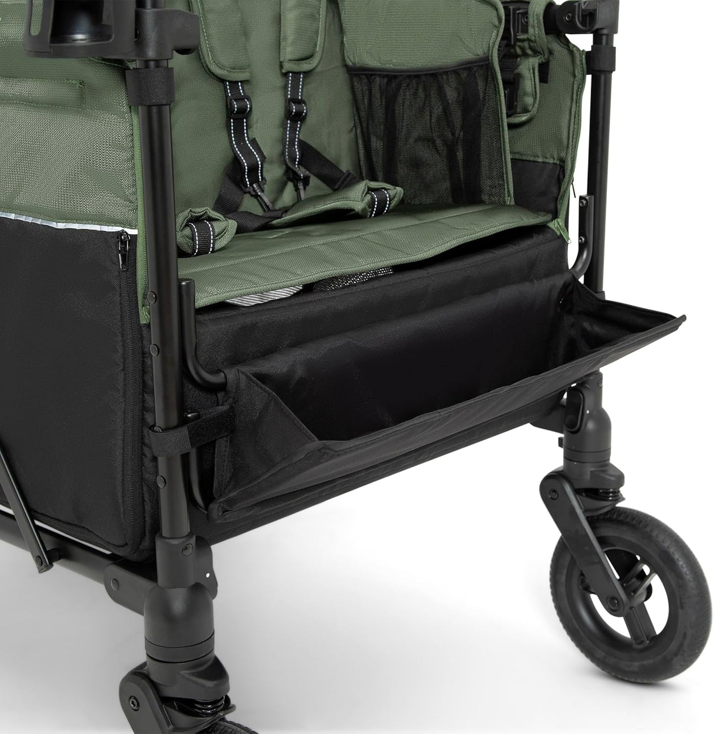 Jeep Wrangler Deluxe 4 Seater Stroller Wagon by Delta Children - Premium Quad Stroller Wagon for 4 Kids with Convertible Seats, Adjustable Push/Pull Handles, Removable Canopy & Flat Fold, Grey