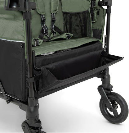 Jeep Wrangler Deluxe 4 Seater Stroller Wagon by Delta Children - Premium Quad Stroller Wagon for 4 Kids with Convertible Seats, Adjustable Push/Pull Handles, Removable Canopy & Flat Fold, Grey