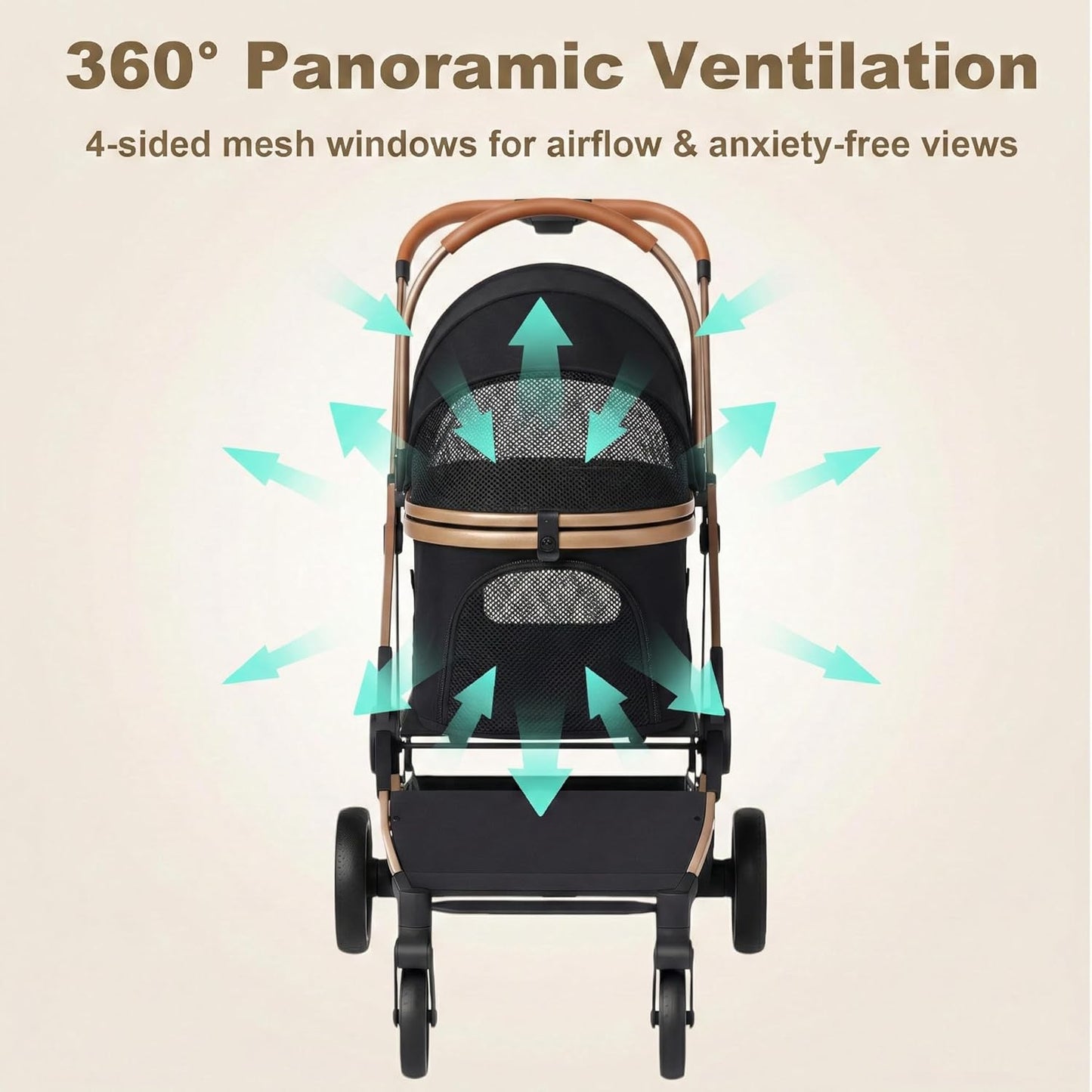 Premium Dog Stroller for Small & Medium Dogs, 6 in 1 Luxury Foldable Pet Stroller with Detachable Carrier, Travel Cat Stroller with 360° Rotating Wheels, Detachable Pet Car Seat, Black