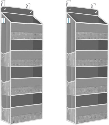 SpaceHacks 1 Pack Over The Door Organizer, Hanging Storage Organizer with Clear Window, 40lb Ultra Sturdy Large Capacity Room Organizer for Pantry Laundry Bathroom Nursery Closet Baby Essential (Grey)