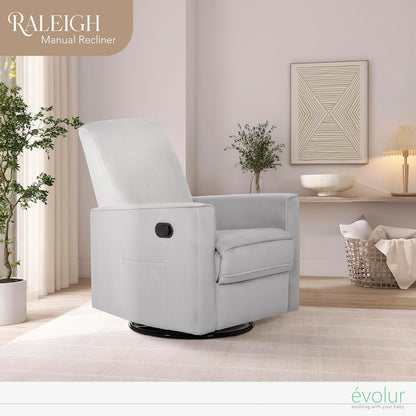 Evolur Raleigh Upholstered Manual Glider Recliner– Rocking & 360° Swivel with Smooth Glide – Greenguard Gold & FSC Certified – Modern Nursery and Living Room Chair in Light Sand