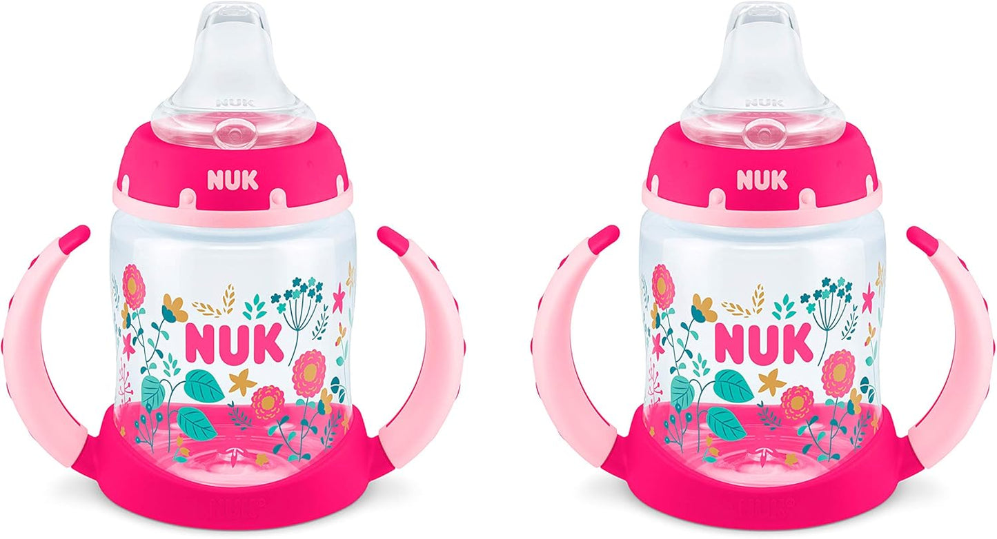 NUK Learner Cup, 5 Oz, Pack of 2, Pink Hearts, Soft Spout, Easy-Grip Handles, BPA Free, Spill Proof, Transition Sippy Cup