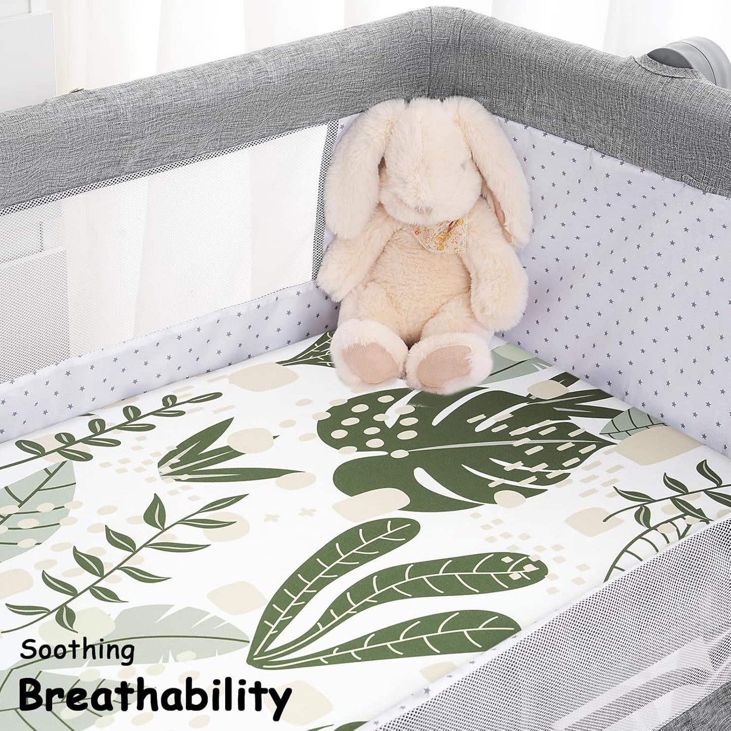 Yoofoss Pack and Play Sheets Fitted, Mini Crib Sheets 2-Pack for Pack N Play Mattress, Stretchy Playard Sheet, Soft and Breathable Green+Giraff