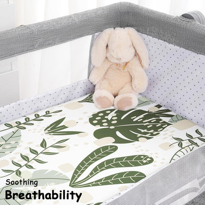 Yoofoss Pack and Play Sheets Fitted, Mini Crib Sheets 2-Pack for Pack N Play Mattress, Stretchy Playard Sheet, Soft and Breathable Green+Giraff
