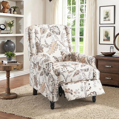 Swivel Rocker Recliner Chair, Manual Nursery Glider Recliner, Floral Fabric Wingback Accent Chair with Adjustable Backrest & Footrest for Small Spaces Living Room Bedroom (Plants Floral, Set of 1)
