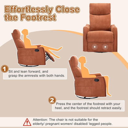 Manual 360° Swivel Rocker Recliner Chair for Adults, Overstuffed Glider Chair for Nursery with Vibration Massage and Heat, Comfy Soft Fabric Glider with Side Pockets for Living Room, Beige