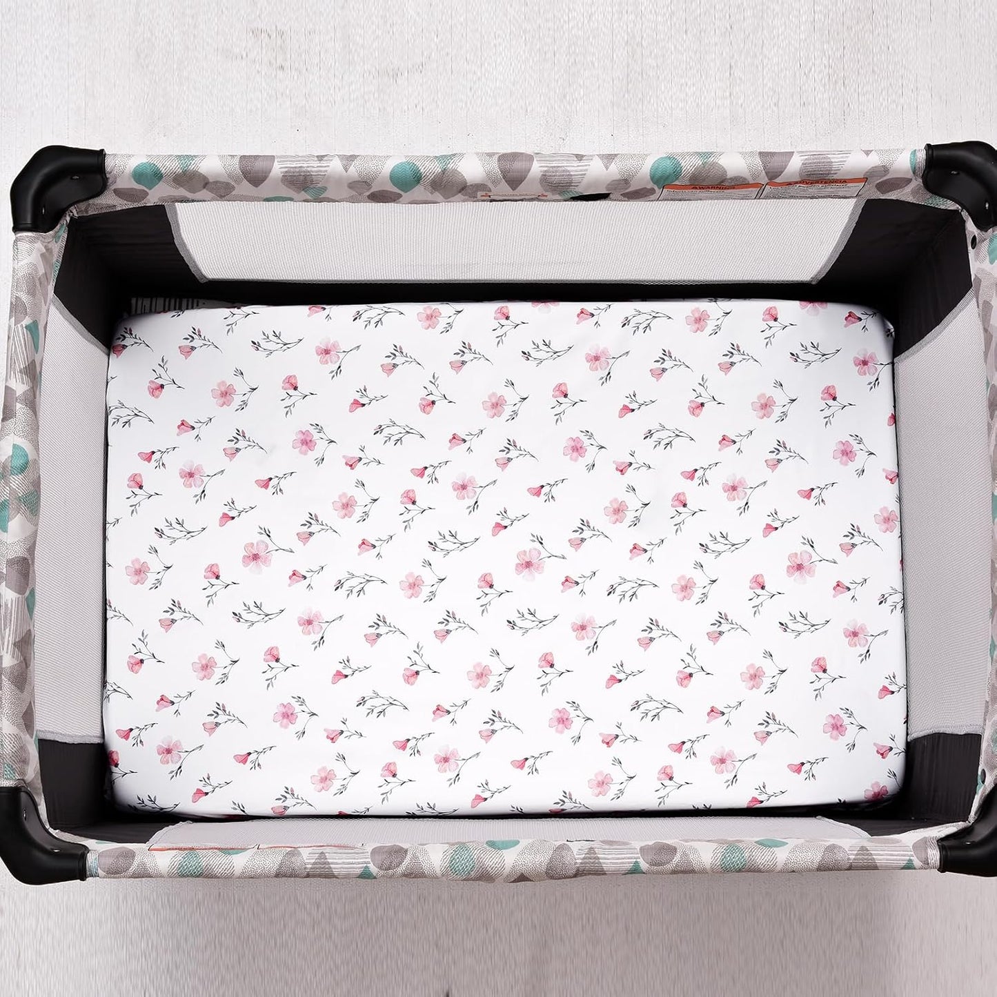 PHF 3 Pack Soft Mini Crib Sheets, Floral & Animal Pack N Play Sheets for Baby Boys Girls, No Slip Universal Fit for Pack N Play, Playard, Portable and Mini Crib Mattresses,Floral & Animal