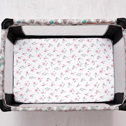 PHF 3 Pack Soft Mini Crib Sheets, Floral & Animal Pack N Play Sheets for Baby Boys Girls, No Slip Universal Fit for Pack N Play, Playard, Portable and Mini Crib Mattresses,Floral & Animal
