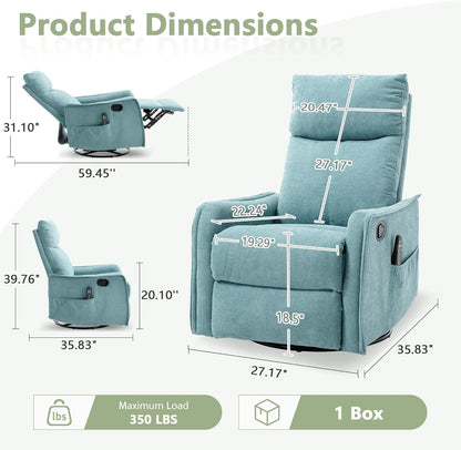 cinkehome Swivel Rocker Recliner, Glider Rocker Recliner Chair for Nursery, Manual Reclining Chair with Heated Massage, Small Spaces, Living Room, Khaki Chenille