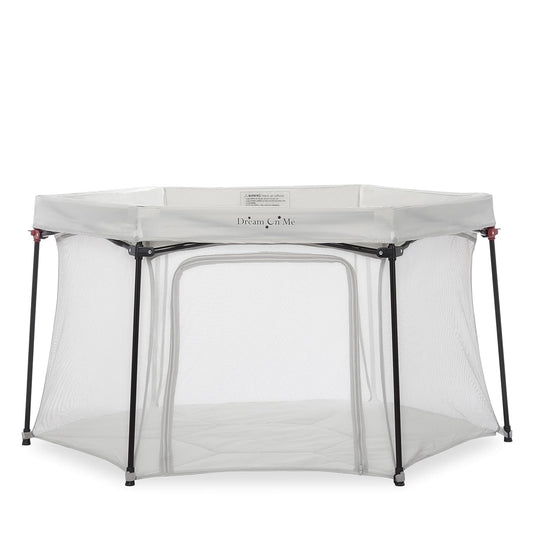 Dream On Me Onyx Baby Playpen, Zipper Access Door, Breathable Mesh Sides, Soft Comfortable Mattress Padded Floor, Easy Fold Design with Travel Carry Bag, Compact Easy to Fold Design - Grey