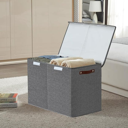 Bagnizer Large Toy Storage Box with Lids, Collapsible Sturdy Baby Storage Organizer Chest Bin Basket for Kids, Boys, Girls, Playroom, Nursery, Bedroom, Closet 25"x13"x16" (Gray)