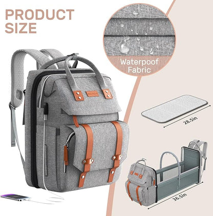 Diaper Bag Backpack with Changing Station, Large Diaper Bag, Multifunctional Diaper Bag, Baby Bag, Gray