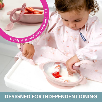 Bibado - Silicone Baby Bowl (Blush) - Stay Put Suction Bowl - Oval Shape - First Meals & Snacks - Durable, Dishwasher & Microwave Safe, BPA Free - Medical Grade - Baby Essentials - 6 Months to 3 Years