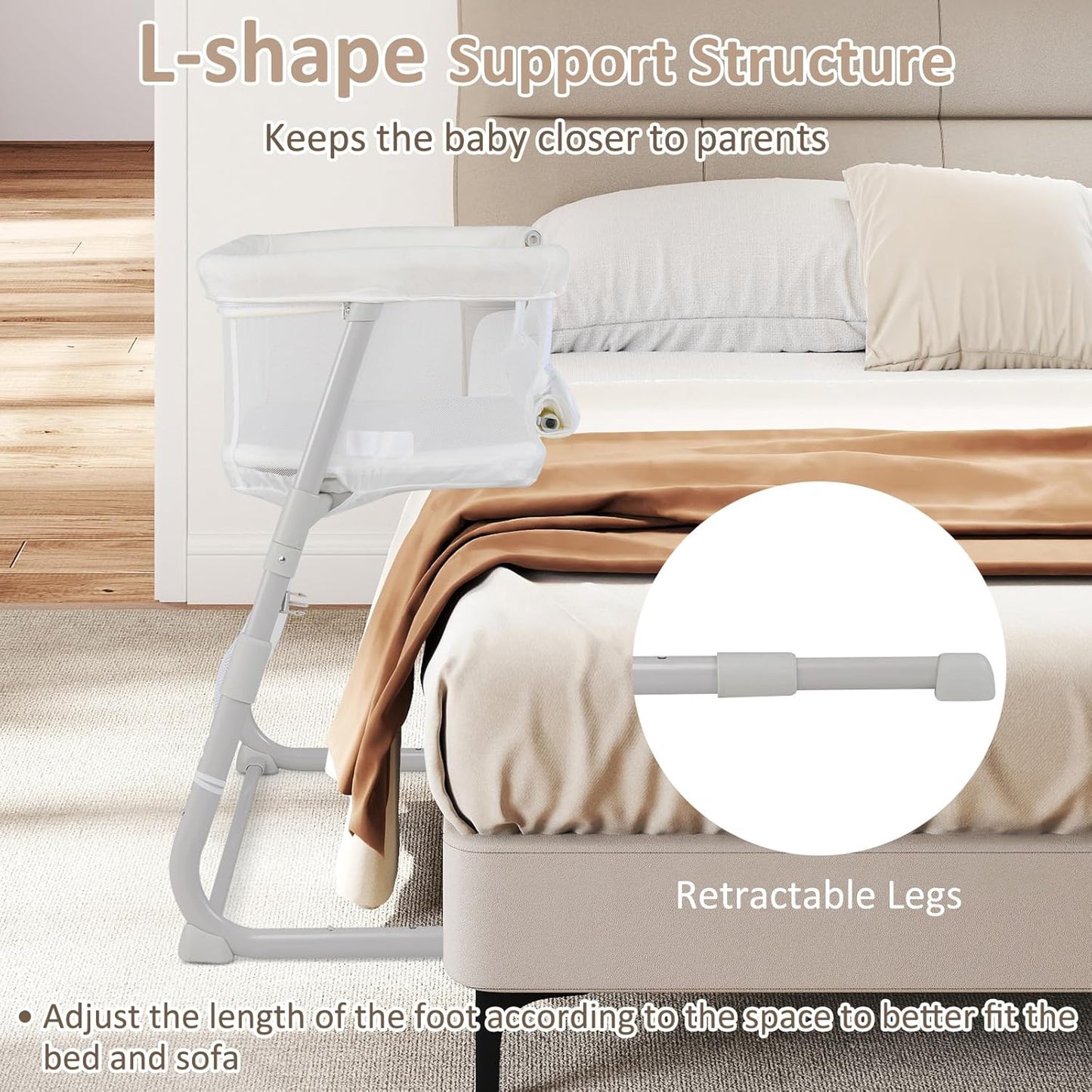 INFANS Over Bed Bassinet for Baby, Bedside Sleeper with Lowering Wall for Easy Access, Safe Close Sleeping, Adjustable Height, Storage, Newborn Infant Girls Boys (White)