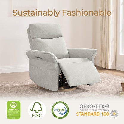 CHITA Power Recliner Chair, Electric Triple-Motor Swivel Glider Nursery Rocking Chair with Adjustable Power Headrest and Lumbar Support, GREENGARD Gold Certified, Solid Wood Base, Khaki Grey