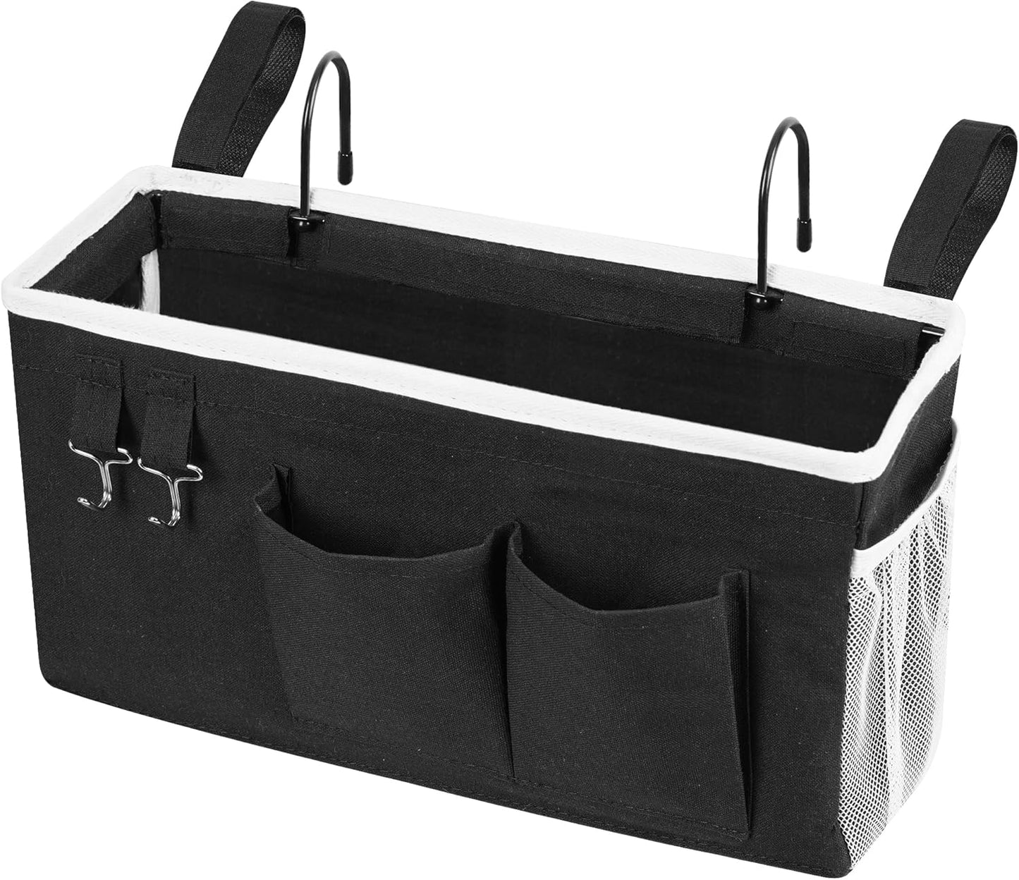 Loghot Bedside Caddy/Bedside Storage Bag Hanging Organizer for Bunk and Hospital Beds,Dorm Rooms Bed Rails,Can be Placed Glasses,Books,Mobile Phones,Keys (White)