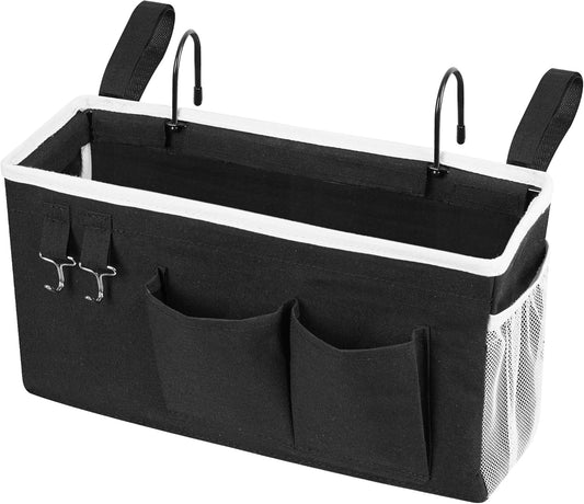 Loghot Bedside Caddy/Bedside Storage Bag Hanging Organizer for Bunk and Hospital Beds,Dorm Rooms Bed Rails,Can be Placed Glasses,Books,Mobile Phones,Keys (White)
