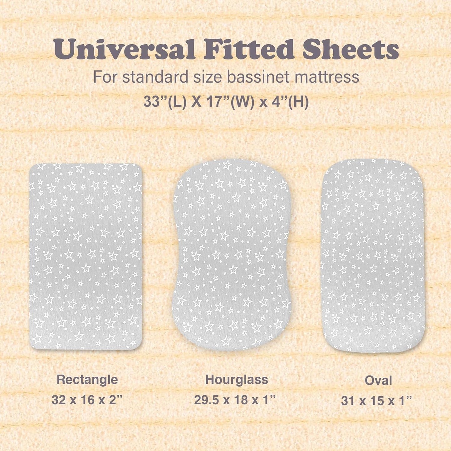 3-Pack Bedside Sleeper Bassinet Sheets | GOTS Certified Organic 100% Muslin Cotton | Ultra Soft & Breathable | 33×20×4” Fitted Sheets | Universal Fit 29–33” x 17–21” Pads