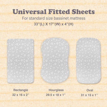 3-Pack Bedside Sleeper Bassinet Sheets | GOTS Certified Organic 100% Muslin Cotton | Ultra Soft & Breathable | 33×20×4” Fitted Sheets | Universal Fit 29–33” x 17–21” Pads