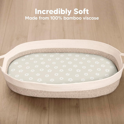 2-Pack Baby Bassinet Sheets Girl, Boy - 33x17 Viscose Derived from Bamboo Bedside Mattress Fitted Bassinet Sheets, Compatible with Halo Bassinest Swivel Sleeper, Baby Delight, Graco (Pecan)