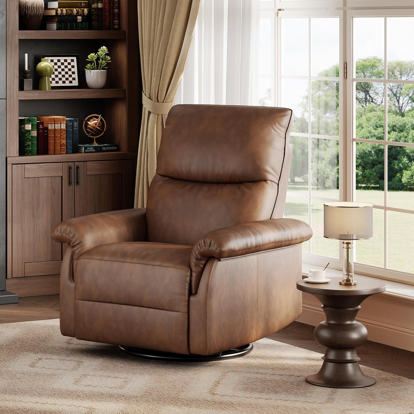 Power Recliner Chair, 270° Swivel Rocking Glider with USB Charging Port, PU Leather Upholstered Fabric and Button Tufted Backrest, Ergonomic Nursery Chair for Living Room (Beige)