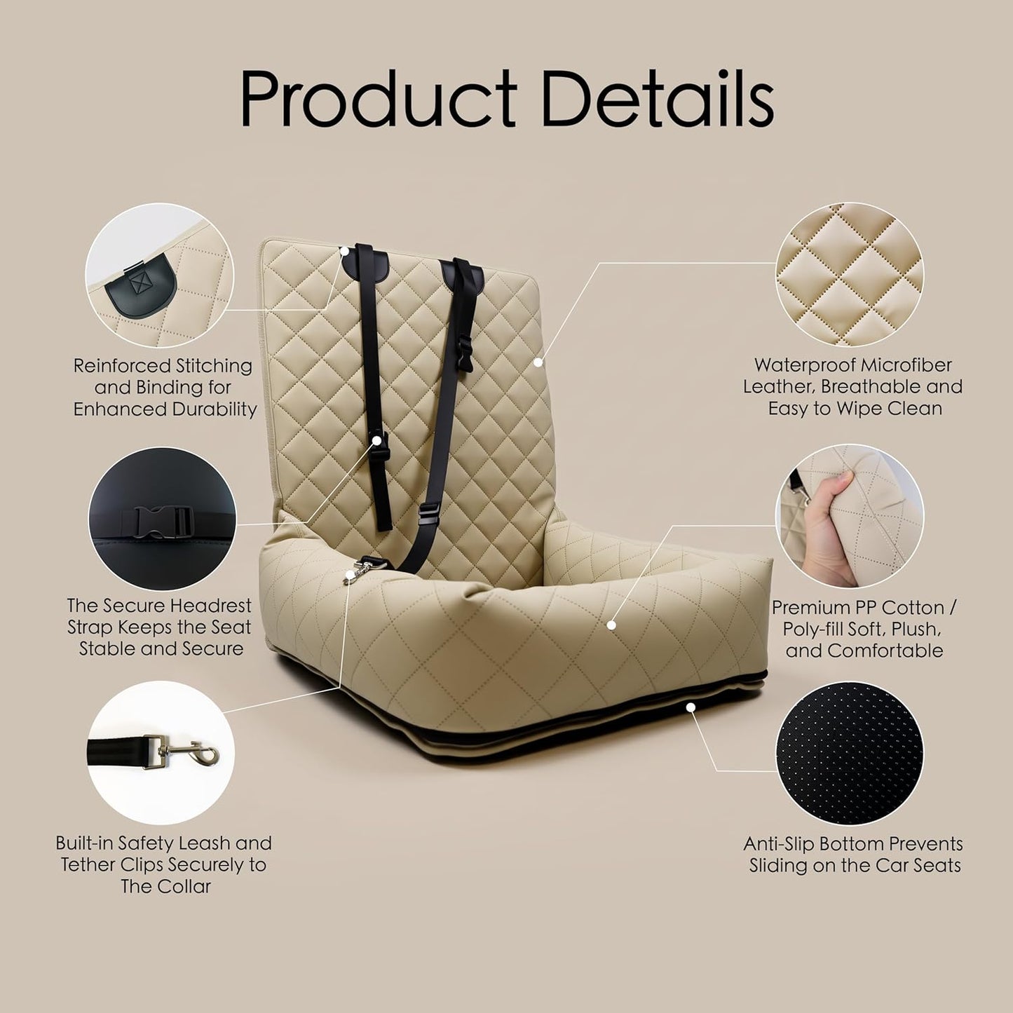 Microfiber Leather Dog Car Seat for Small & Medium Dogs, Waterproof Pet Car Seat with Washable Pee Pad, Scratch & Fur Resistant, Foldable Dog Bed for Home & Travel, Non-Slip Design, Matte Gray