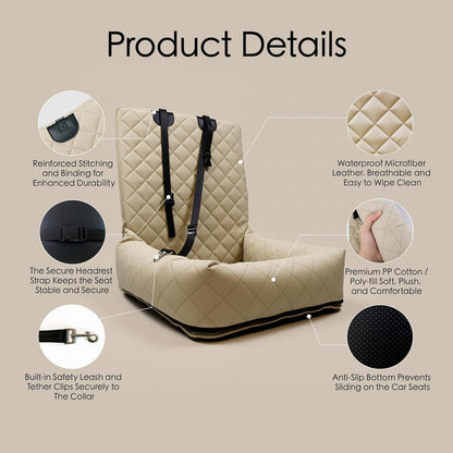 Microfiber Leather Dog Car Seat for Small & Medium Dogs, Waterproof Pet Car Seat with Washable Pee Pad, Scratch & Fur Resistant, Foldable Dog Bed for Home & Travel, Non-Slip Design, Matte Gray