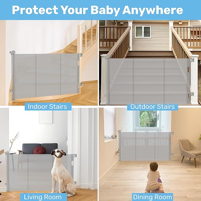 Baby Proof Me Retractable Baby Gates for Stairs & Doorways - 71” Wide Mesh Safety Gate for Toddlers, Dog & Pets - Use for Indoor/Outdoor, Hallways, Deck, Porch - Easy Installation, Secure Closure