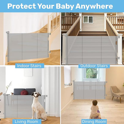 Baby Proof Me Retractable Baby Gates for Stairs & Doorways - 71” Wide Mesh Safety Gate for Toddlers, Dog & Pets - Use for Indoor/Outdoor, Hallways, Deck, Porch - Easy Installation, Secure Closure