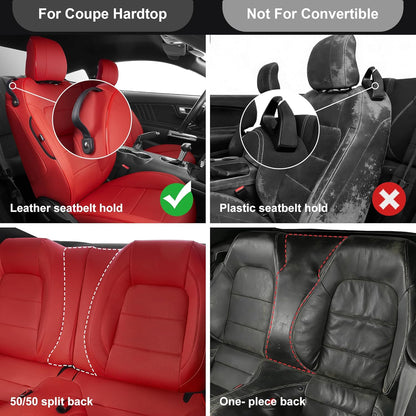 AOMSAZTO Seat Covers for Ford Mustang Coupe 2015 2016 2017 2018 2019 2020 2021 2022 2023 2024 2025 2026, Custom Fit Full Set Faux Leather (New Red)