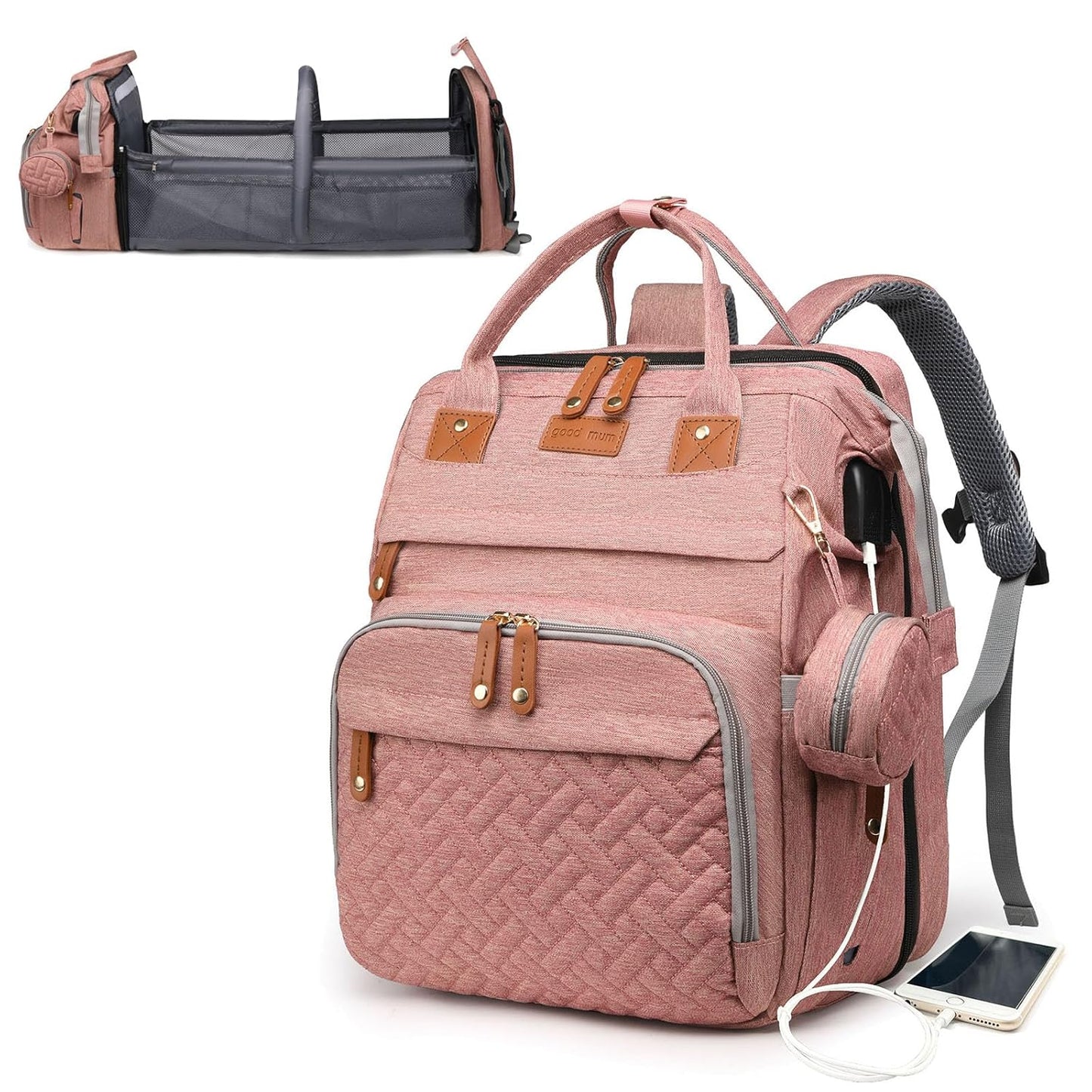 Astro alan Baby Diaper Bag with Changing Station, Waterproof Diaper Bag Backpack for Moms Dads with USB Charging Port, Baby Shower Gifts, Large Capacity diaper backpack, Grey