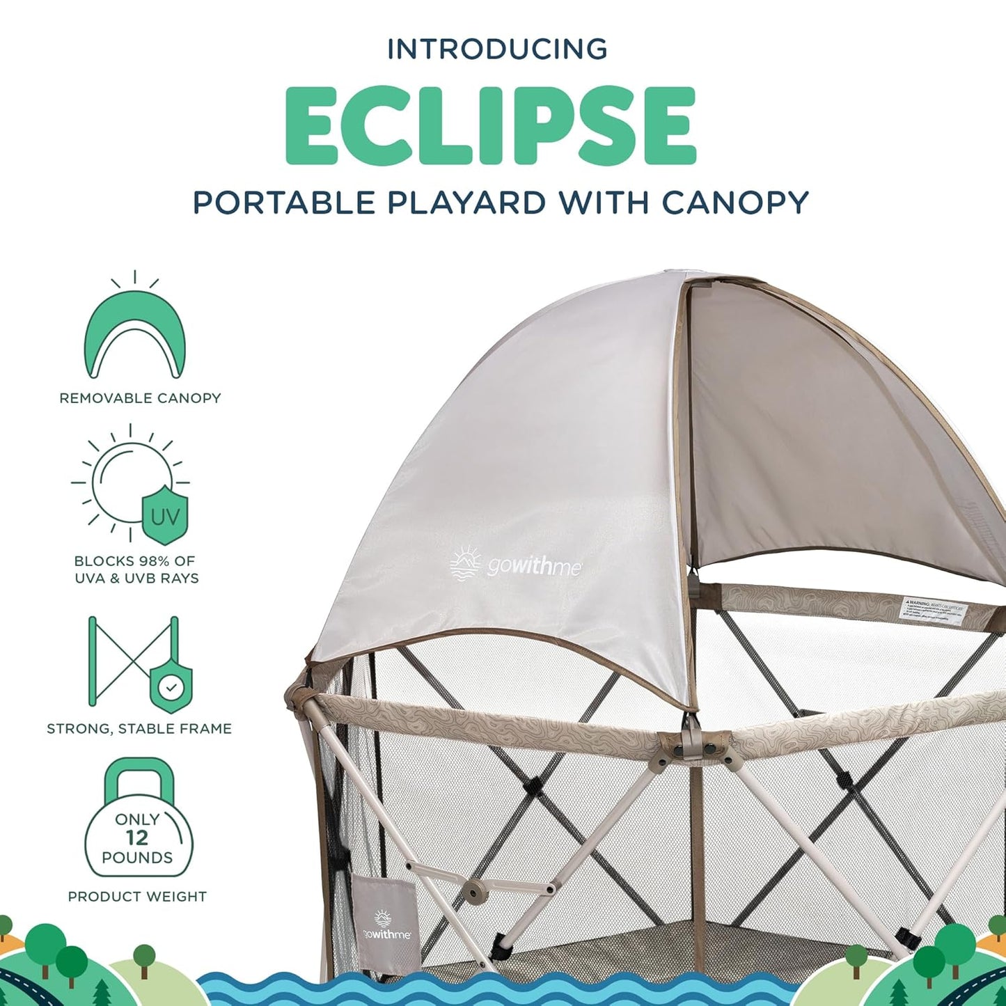 Baby Delight Go With Me Eclipse Mesh Portable Playard | Playpen | Sun Canopy | Indoor and Outdoor | Watercolor Stripe Base