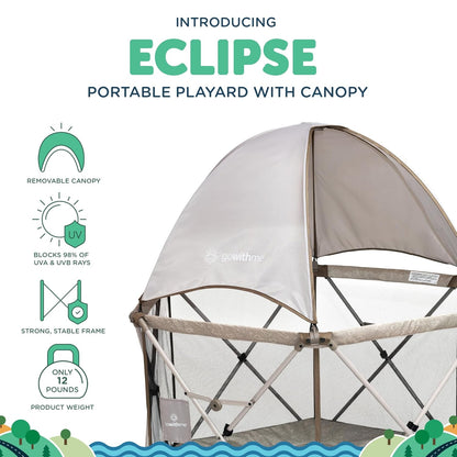 Baby Delight Go With Me Eclipse Mesh Portable Playard | Playpen | Sun Canopy | Indoor and Outdoor | Watercolor Stripe Base
