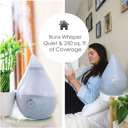 Crane Droplet Ultrasonic Small Air Humidifiers for Bedroom and Office, 0.5 Gallon Cool Mist Humidifier for Plants and Home, Humidifier Filters Optional, White