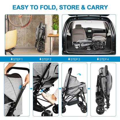Lightweight Dog Stroller with Reversible Handle for Medium Small Dogs and Cats, Foldable Pet Stroller Travel Carriage with Large Storage Basket, 4 Wheels, Black