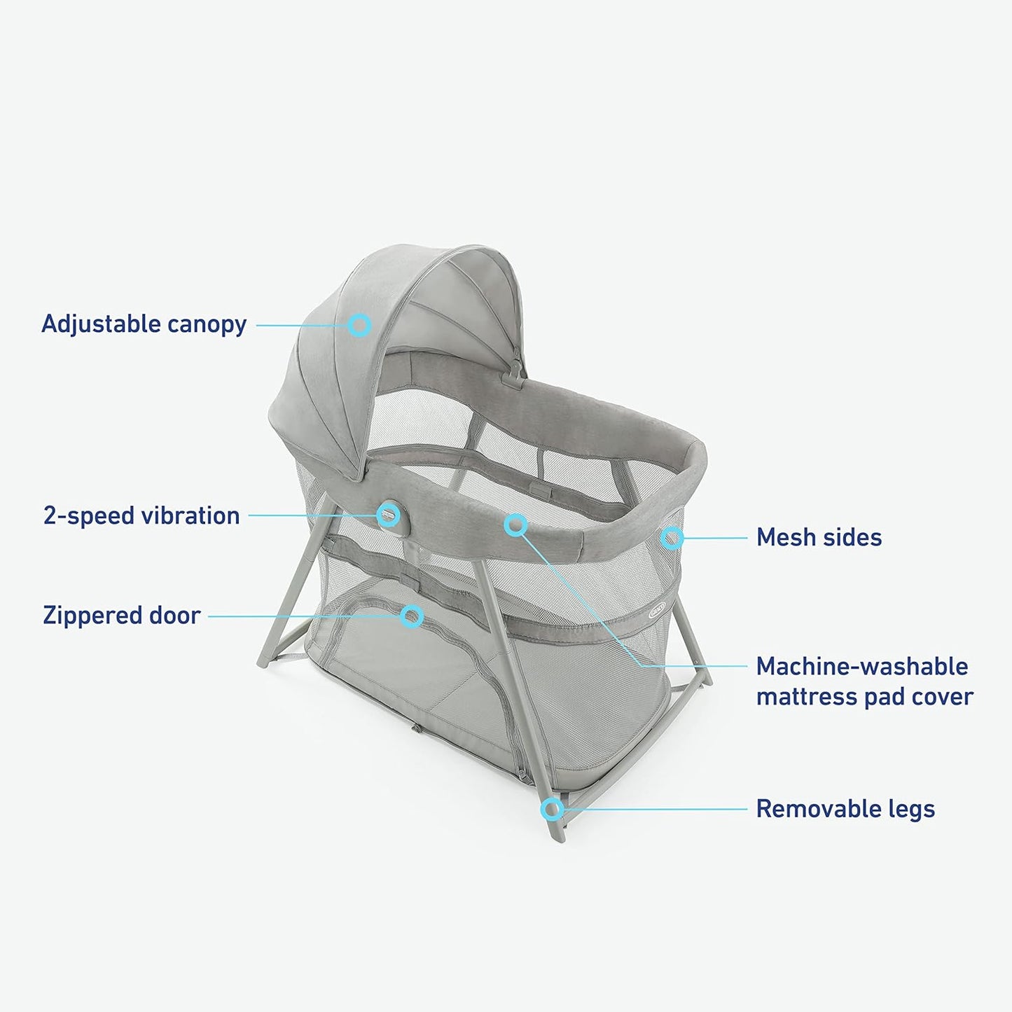 Graco® DreamMore Bedside, Newborn, Travel, Portable Bassinet for Newborn Babies to 6 Months, Willow