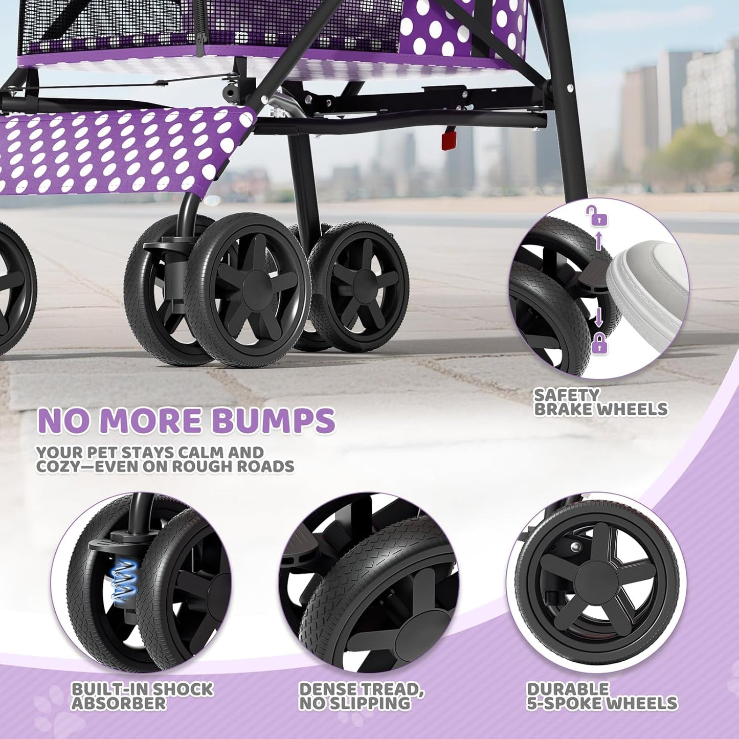 Magshion Compact Pet Stroller for Small-Medium Dogs/Cats up to 22lbs, 4-Wheel Lightweight Umbrella Shaped Portable Puppy Travel Jogger with Breathable Mesh, Cup Holder & Rear Storage, Black