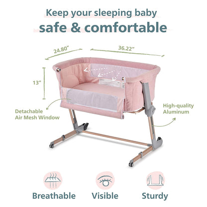 Unilove Hug Me Plus 3-in-1 Bedside Sleeper & Portable Bassinet for Newborn, Plum Pink