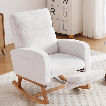 HCHAIRH Rocking Chair Nursery, Nursing Rocking Chairs with Foot Rest for Mom Nursery, Glider Rocker Chair with Footrest and High Backrest for Living Room, Bedroom, Beige