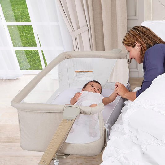 Evolur Stellar Bassinet & Bedside Sleeper – Adjustable Height Bedside Crib for Newborns, Breathable Mesh Sides, Portable Co-Sleeper, Easy To Fold and Travel, Carry Bag Included