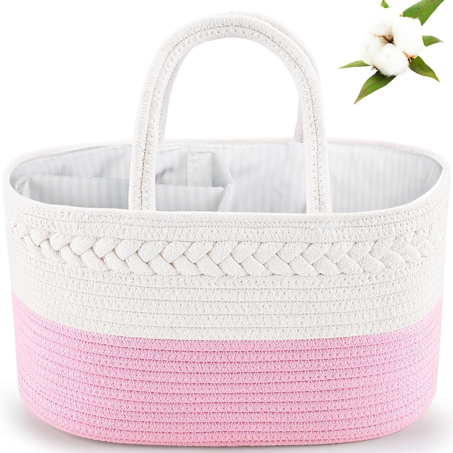 ABenkle Baby Diaper Caddy, Nursery Storage Bin and Car Organizer for Diapers and Baby Wipes, Cotton Rope Diaper Basket Caddy, Changing Table Diaper Storage Caddy