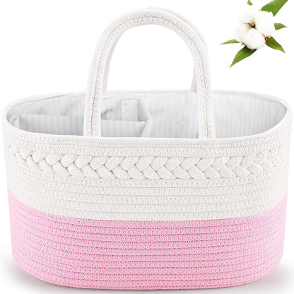 ABenkle Baby Diaper Caddy, Nursery Storage Bin and Car Organizer for Diapers and Baby Wipes, Cotton Rope Diaper Basket Caddy, Changing Table Diaper Storage Caddy