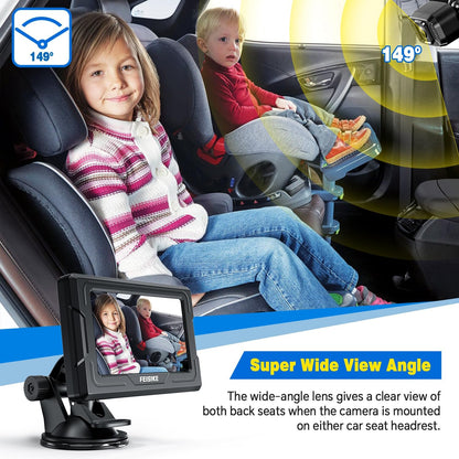 FEISIKE Baby Car Camera, 4.3'' Back Seat Baby Car Camera Mirror for Crystal Infrared Night Vision, 360° Rotation & 149° Wide View, 3 Mins Easy Installation