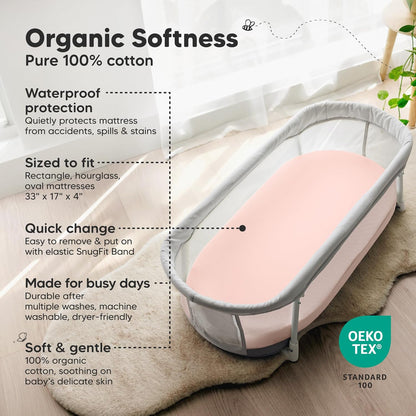 2-Pack Organic Bassinet Sheets for Girls, Boys - 100% Cotton Bassinet Mattress Sheets Compatible with Halo Bassinest Swivel Sleeper, Graco, Baby Delight, Chicco, Unisex Fitted Bassinet Sheets (Elly)