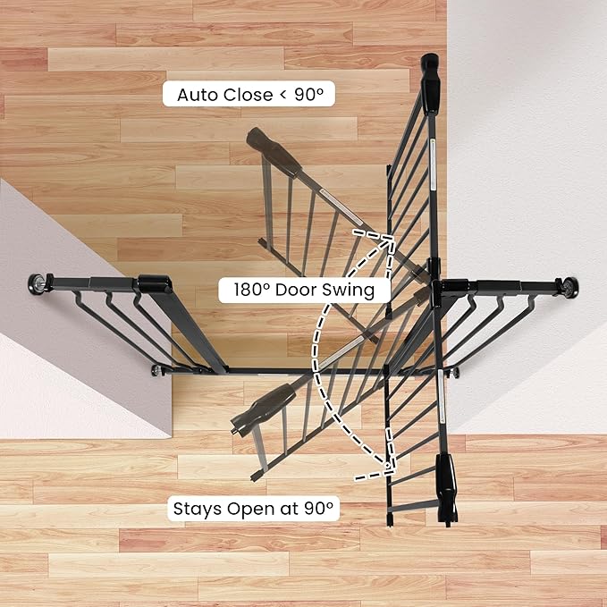 ELEVON Baby Gate for Stairs Doorways, Safety Pet Gate with Auto-Close/Hold-Open Features, Fits Openings 29.1” to 43.3”, 30” Tall, Easy Pressure Mounted Walk Through Baby Dog Gate, Graphite