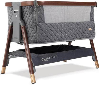 Tutti Bambini CoZee® Luxe Bedside Bassinet & Sleeper - Baby Bassinets Bedside Sleeper, Portable Crib & Adjustable Crib for Newborns, Travel Case, Must-Have Baby Essentials, 0-6 Months (Walnut/Slate)