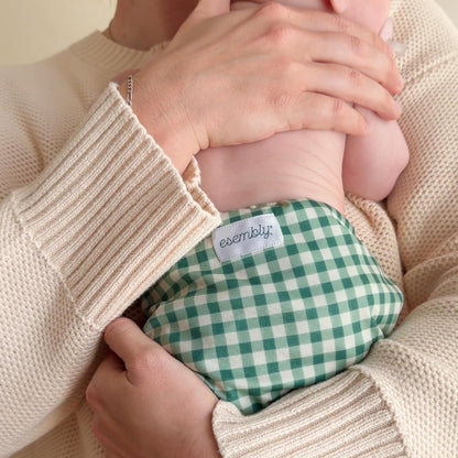 Esembly Cloth Diaper Cover - Reusable Swim Diaper, Waterproof, Breathable - Adjustable Outer Layer Over Absorbent Inner for Blowout Protection - Sea Glass, Size 2 (18-35lbs)