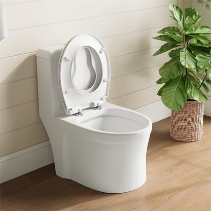17" White Round Toilet Seat for Adult and Child, Built-In Potty Training Seat with Soft Quiet Close Non-Slip Design, Magnetic Kids Seat and Cover for Round/Oval Toilets, Easy to Install and Clean