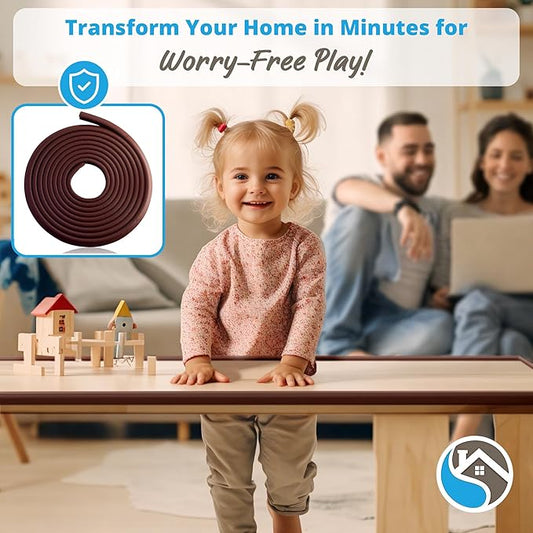 Premium 12ft Edge Protector for Baby, Odorless & Waterproof Foam Cushion with 3M Adhesive Tape, Non-Toxic to Baby Proof Corners and Edges, Wall Corner Protector & Desk Edge Cushion Brown